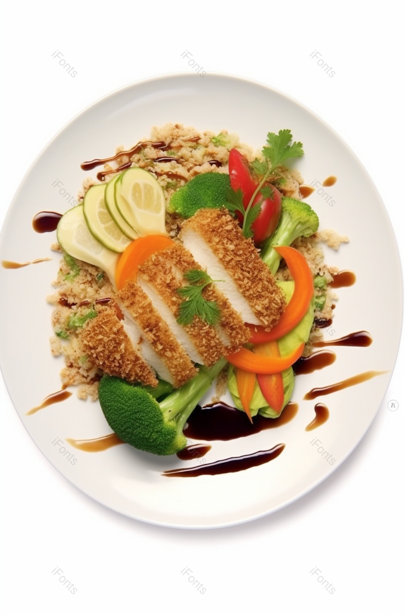 白色圆盘里的美食金黄鸡排西兰花,高清,摄影图,摄影图片,图片大全,摄影图免费下载